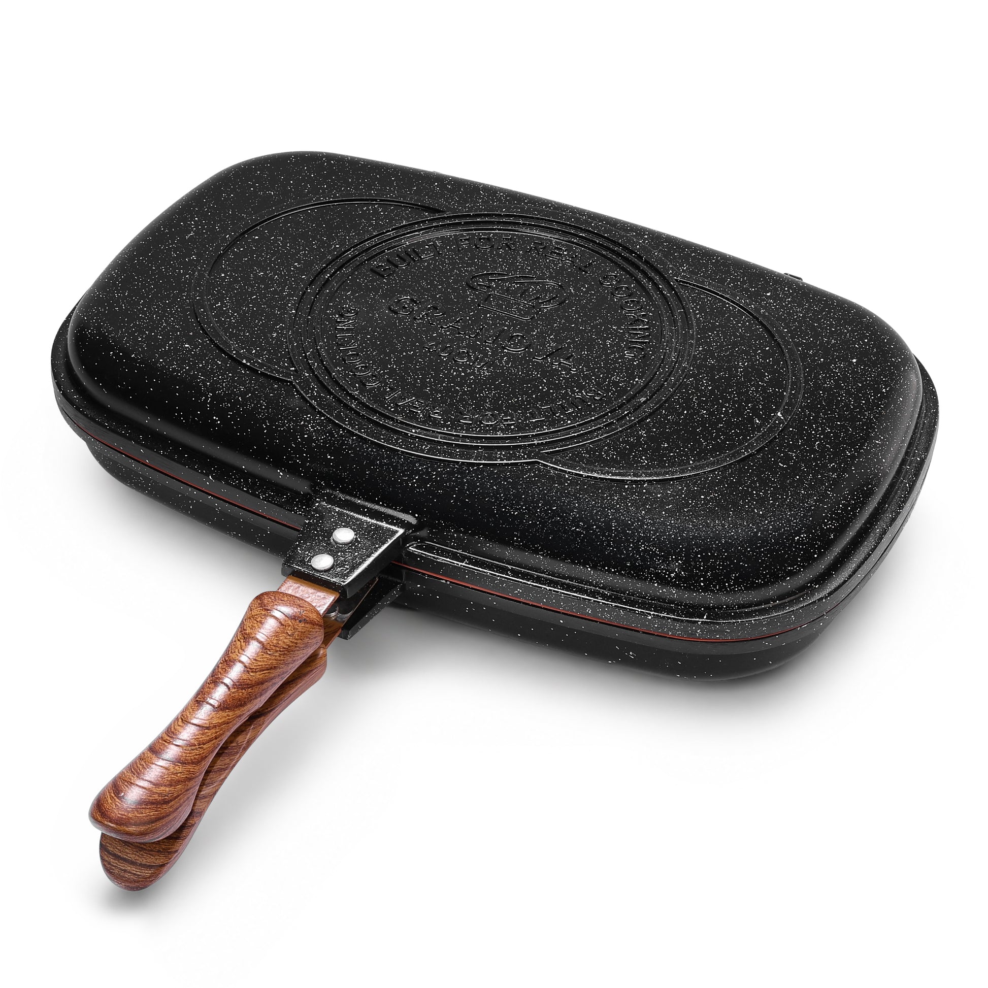 Granova black Double Grill 40 cm showing the open non-stick cooking surfaces