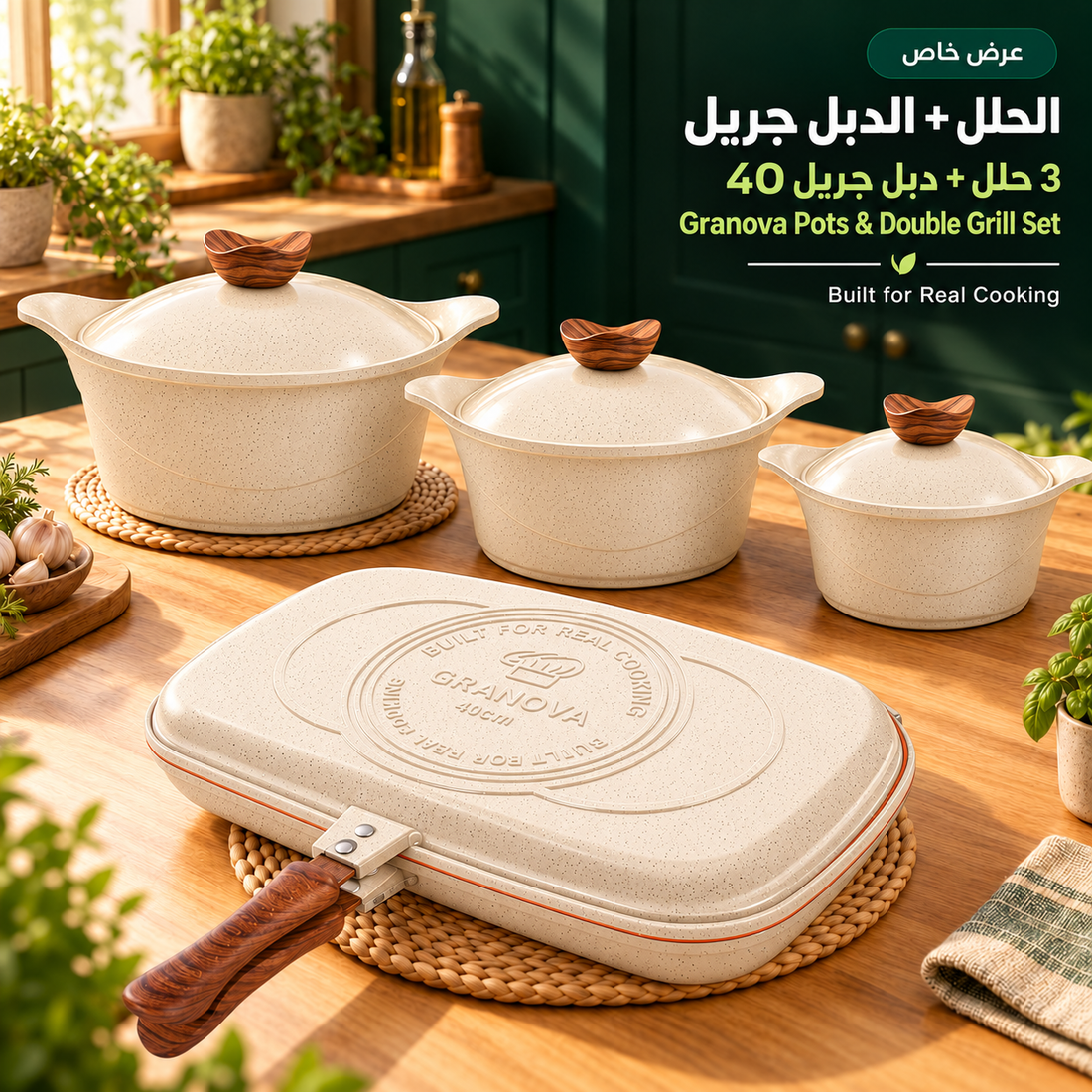 طقم الحلل والدبل جريل من جرانوفا – 7 قطع