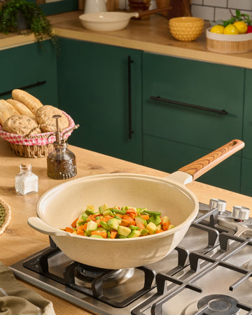 Granova cream wok 28 cm used for everyday family cooking